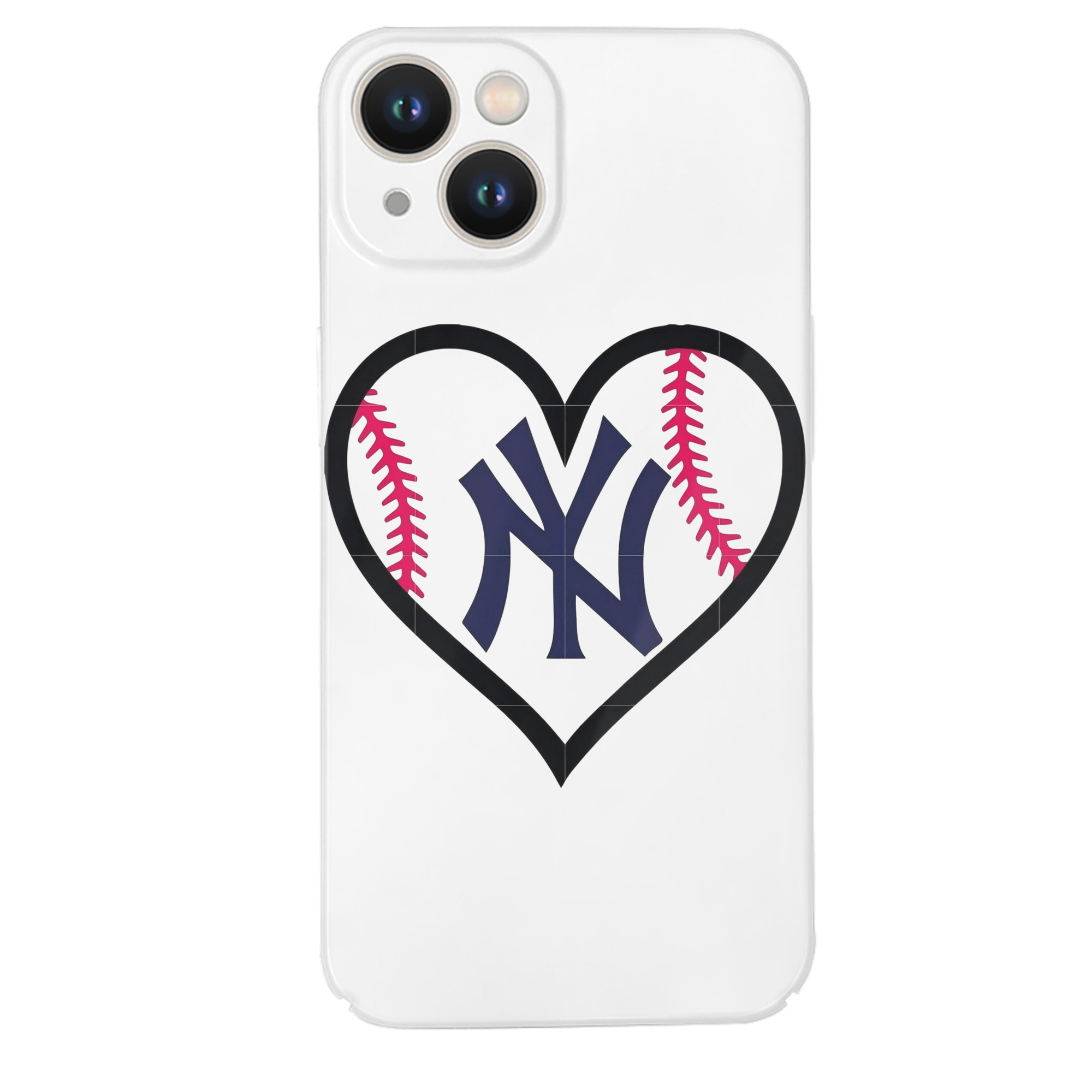 New York Yankees Heart IPhone 14 Series Full-Cover Hard Case – Shockproof With Raised Camera Protection – Precise Cutouts, Wireless Charging Compatible – Durable, Anti-Yellowing, Easy To Clean